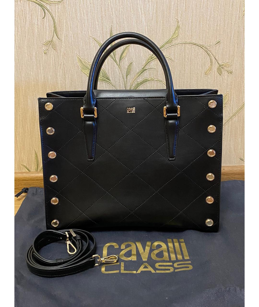 CAVALLI CLASS Черная кожаная сумка с короткими ручками, фото 10