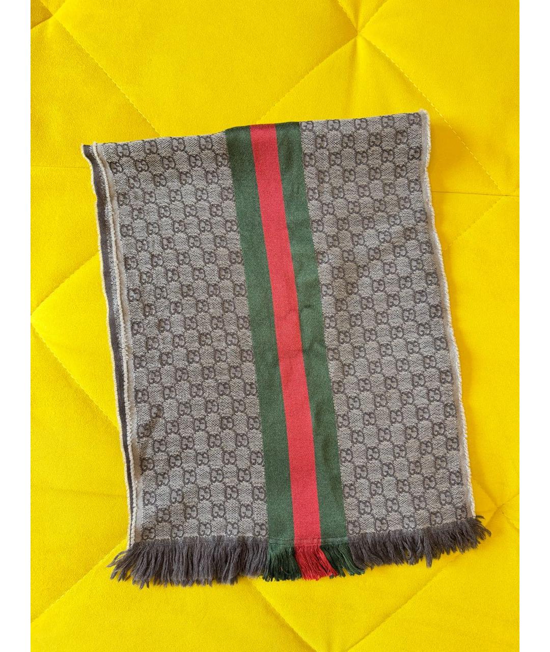 GUCCI Бежевый шерстяной шарф, фото 4