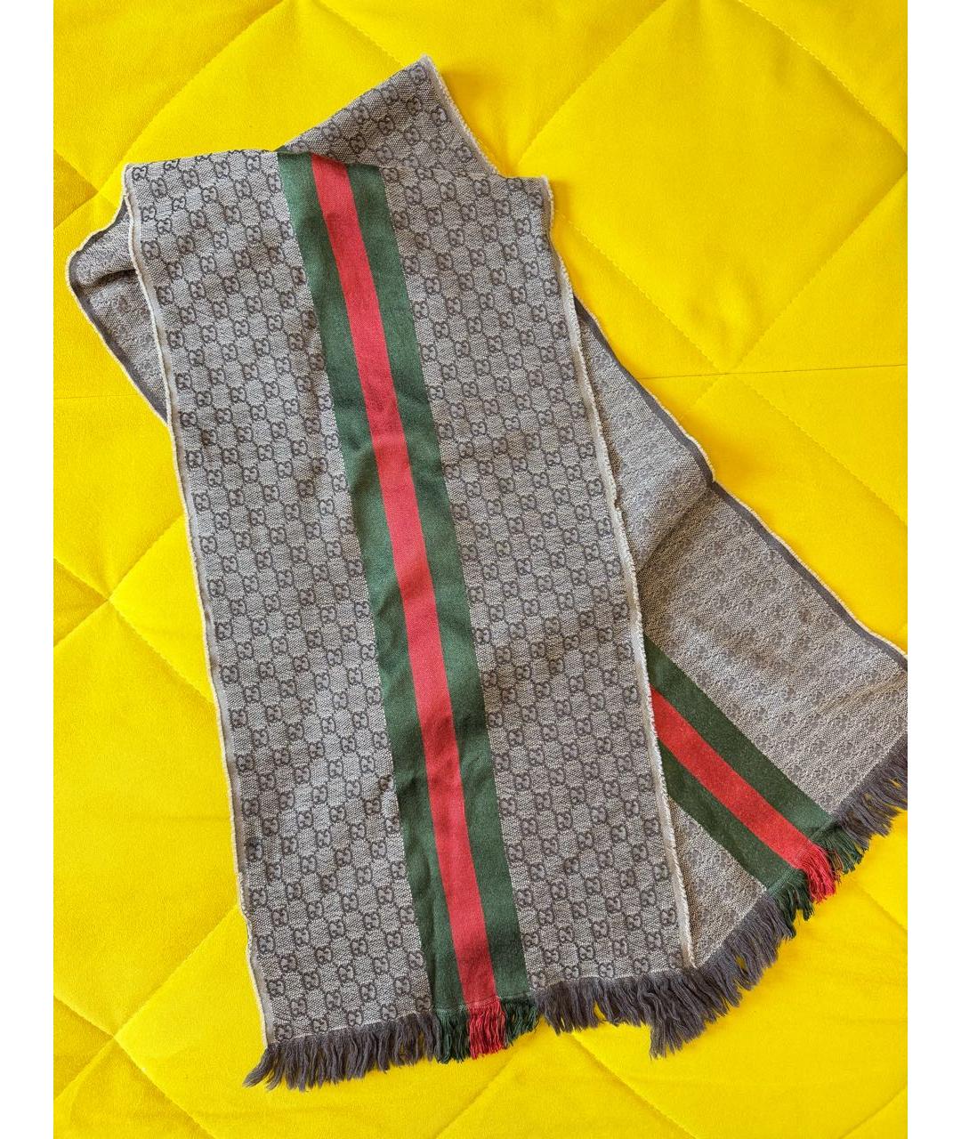 GUCCI Бежевый шерстяной шарф, фото 3