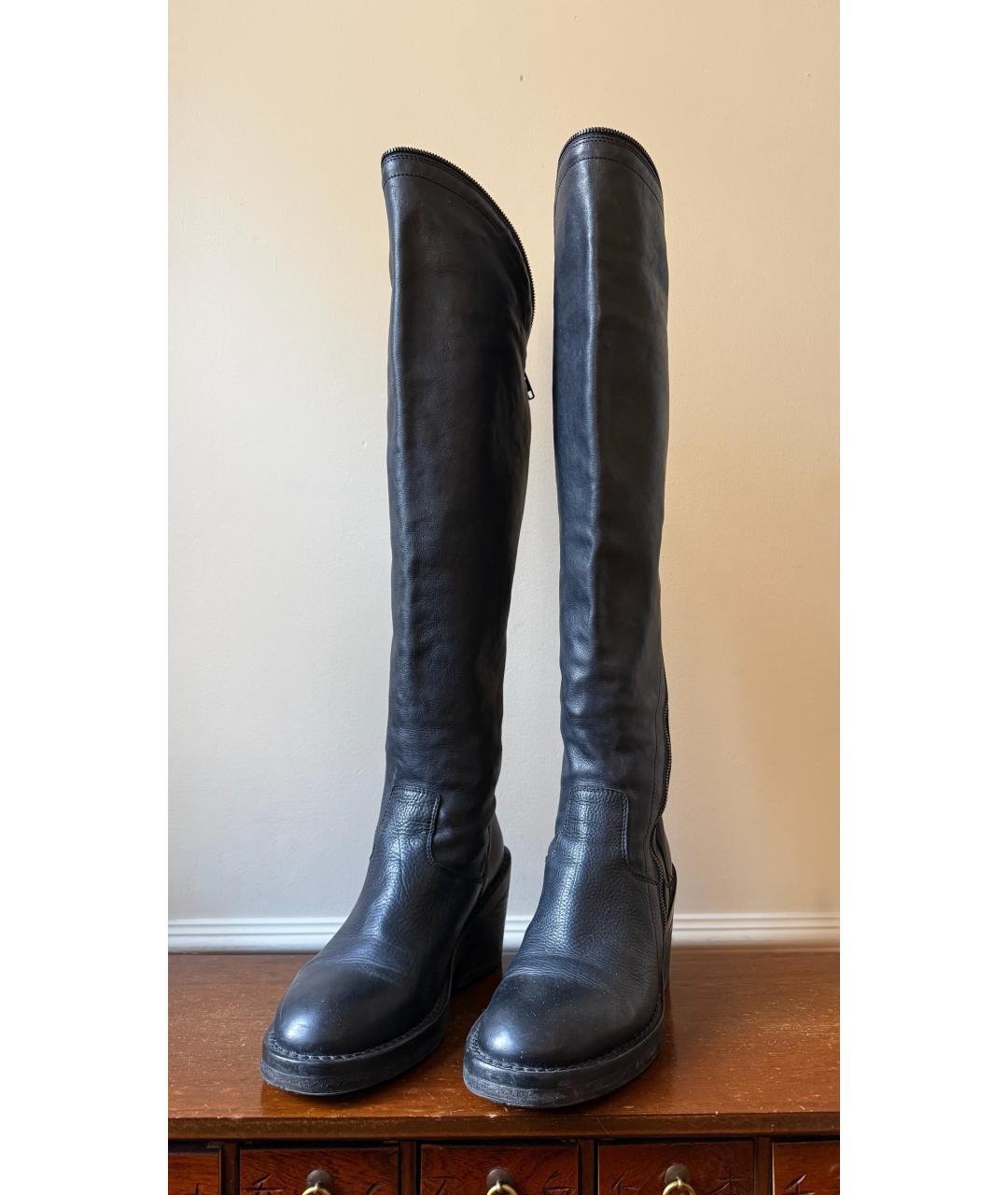 ANN DEMEULEMEESTER Черные кожаные сапоги, фото 2