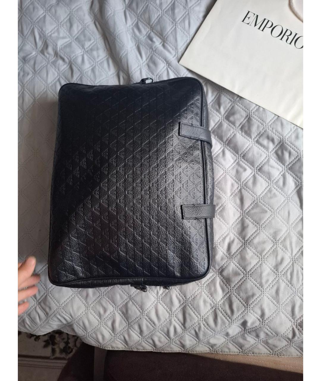 EMPORIO ARMANI Черный кожаный портфель, фото 2
