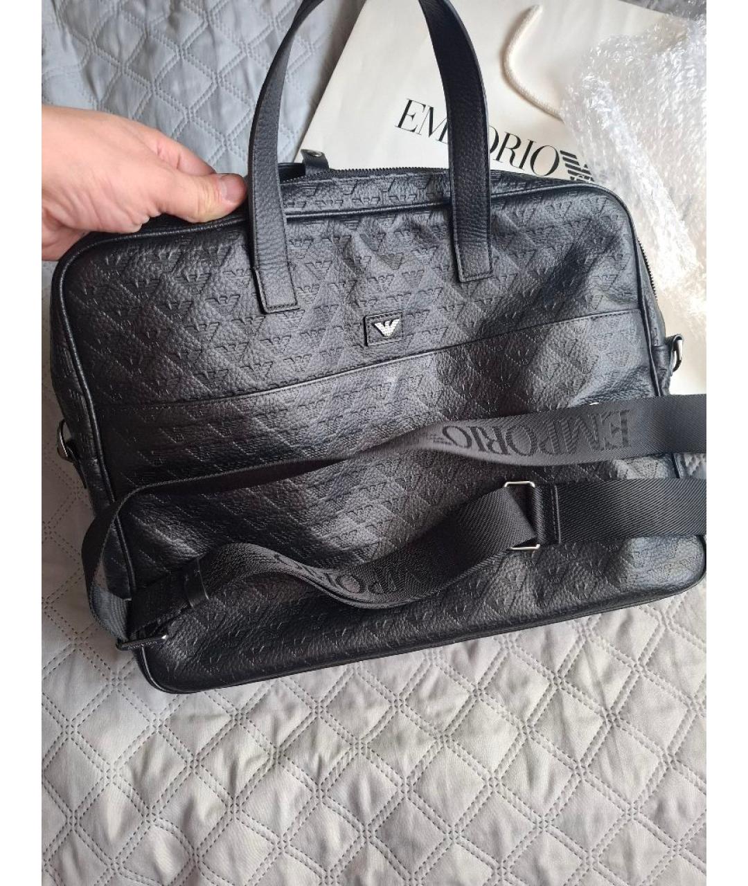 EMPORIO ARMANI Черный кожаный портфель, фото 4