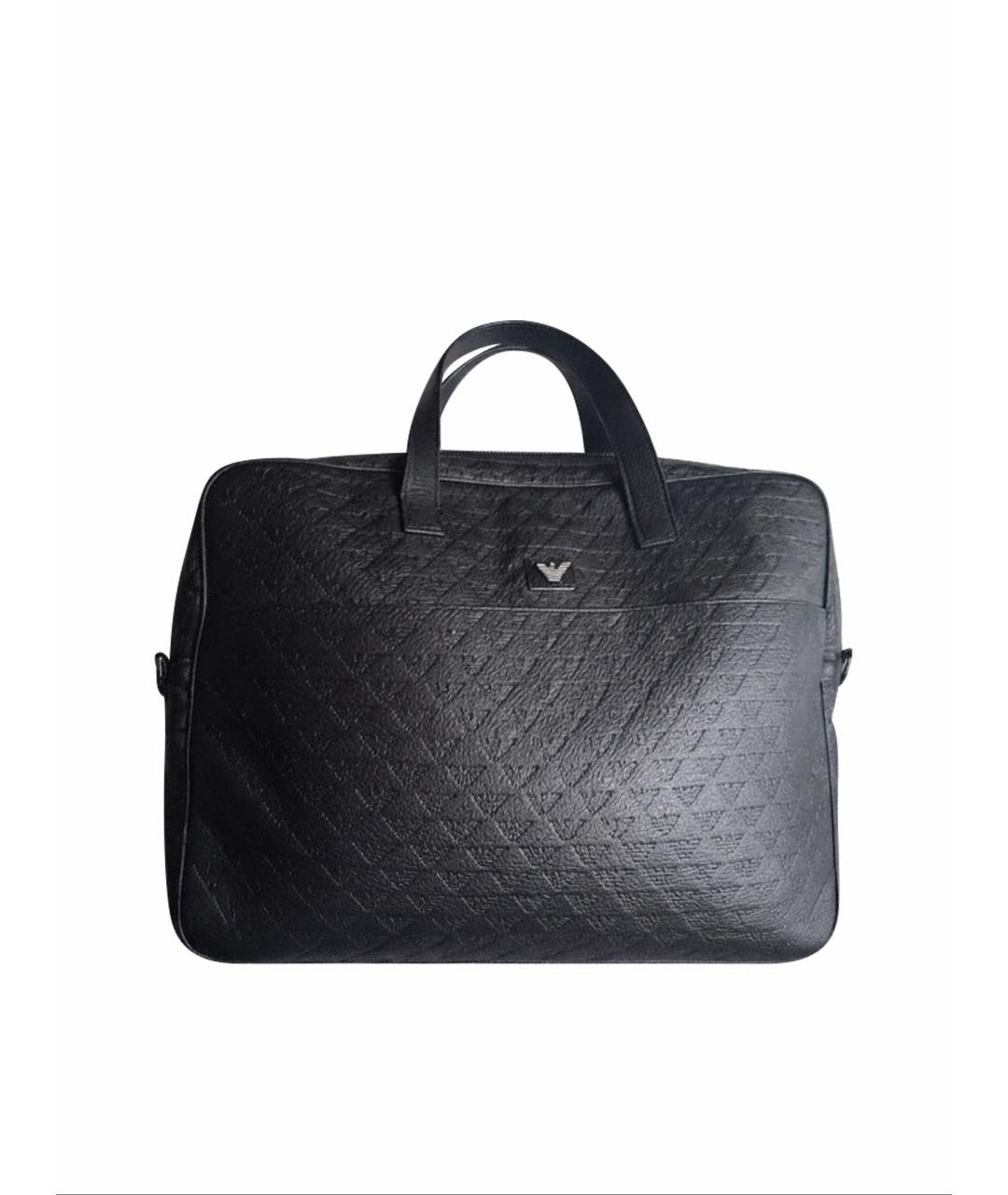 EMPORIO ARMANI Черный кожаный портфель, фото 1