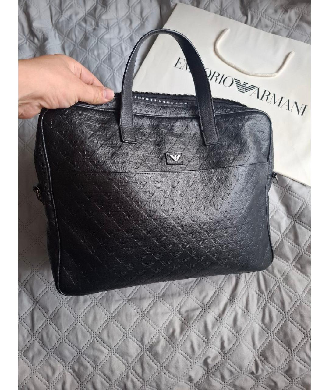 EMPORIO ARMANI Черный кожаный портфель, фото 5