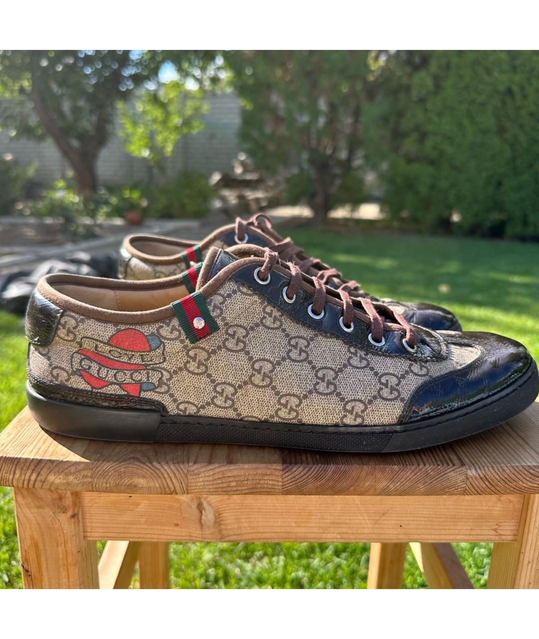 GUCCI Бежевые низкие кроссовки / кеды из лакированной кожи, фото 8