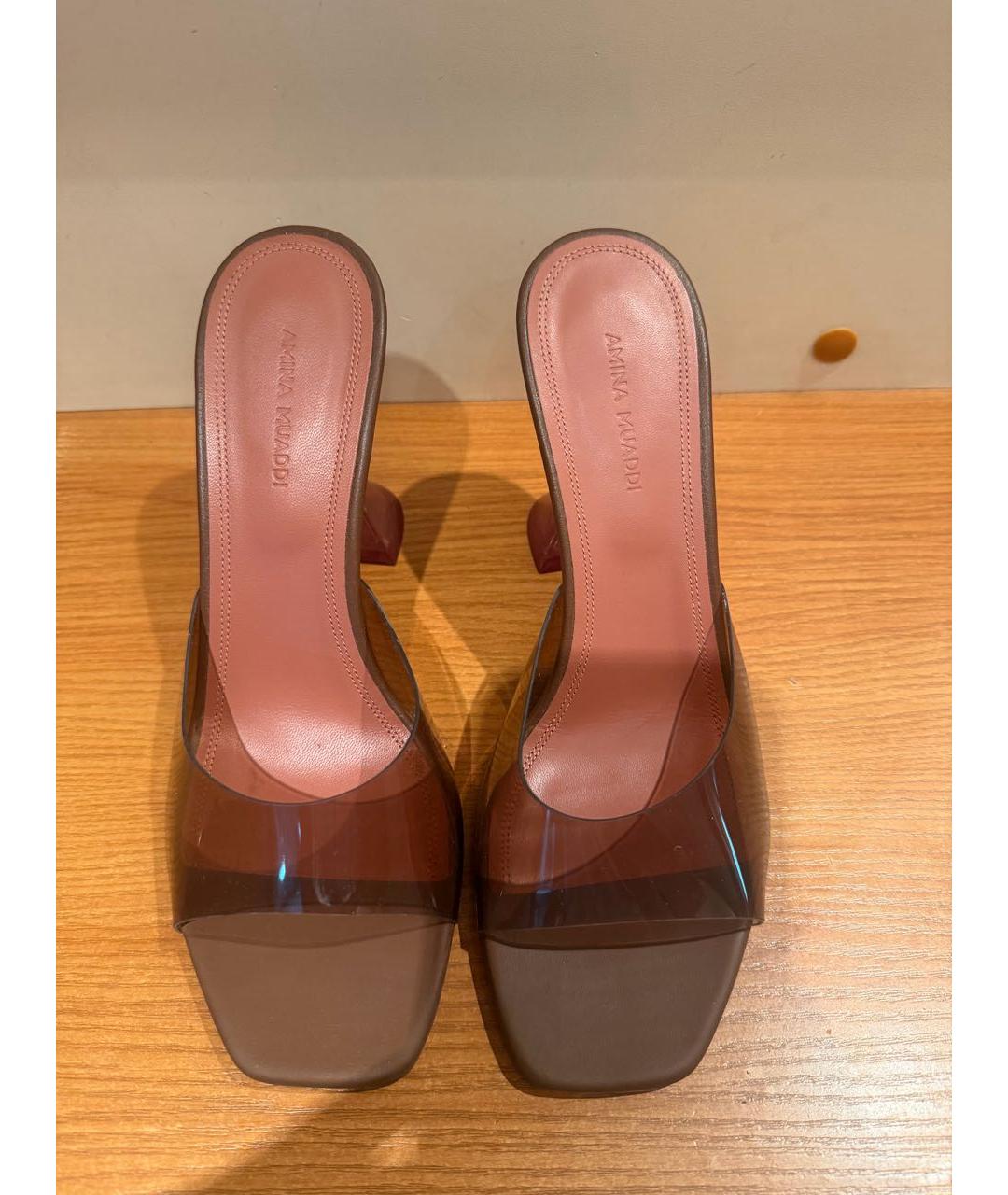 Amina Muaddi Коричневые кожаные мюли, фото 3