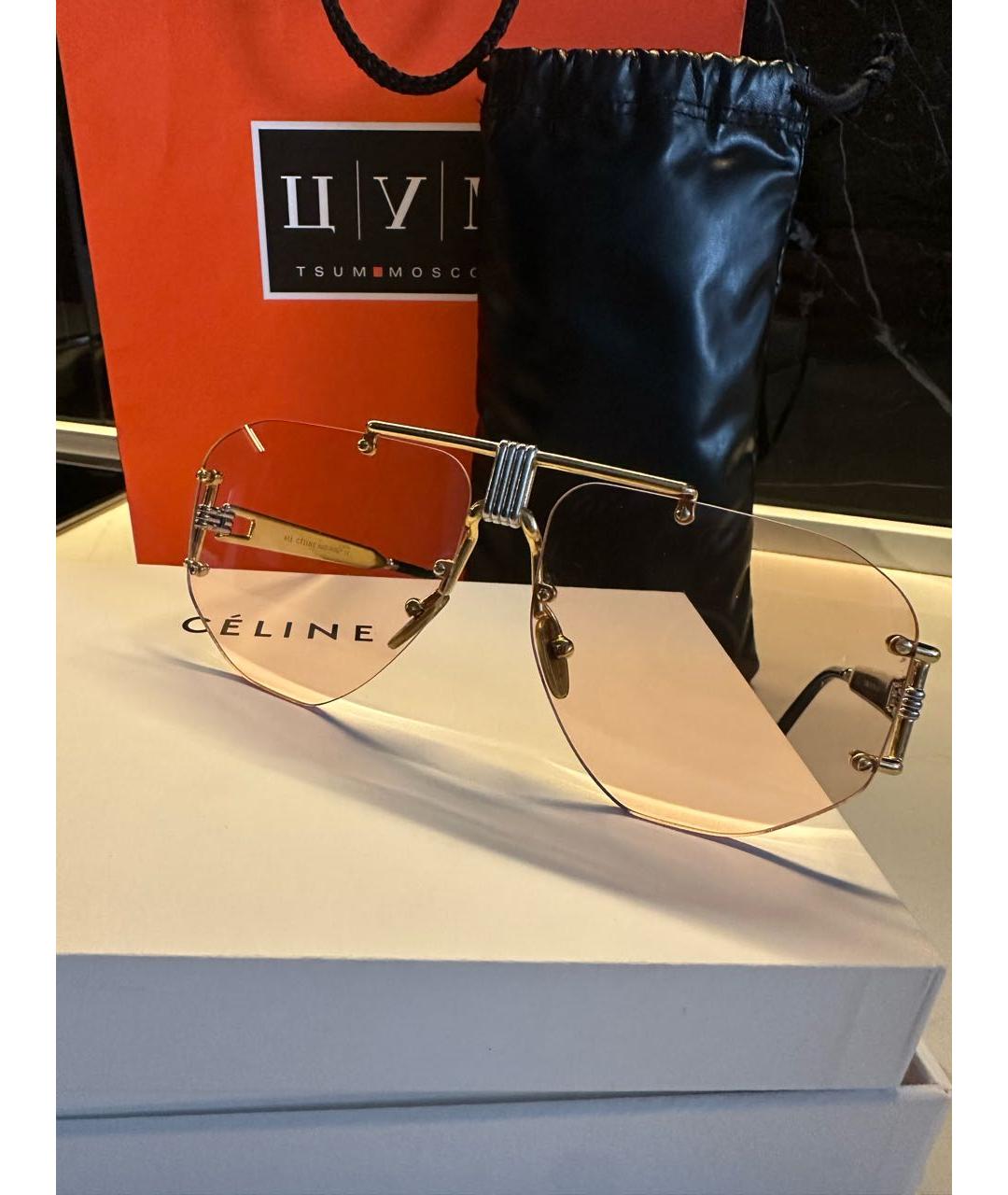 CELINE Розовые металлические солнцезащитные очки, фото 3