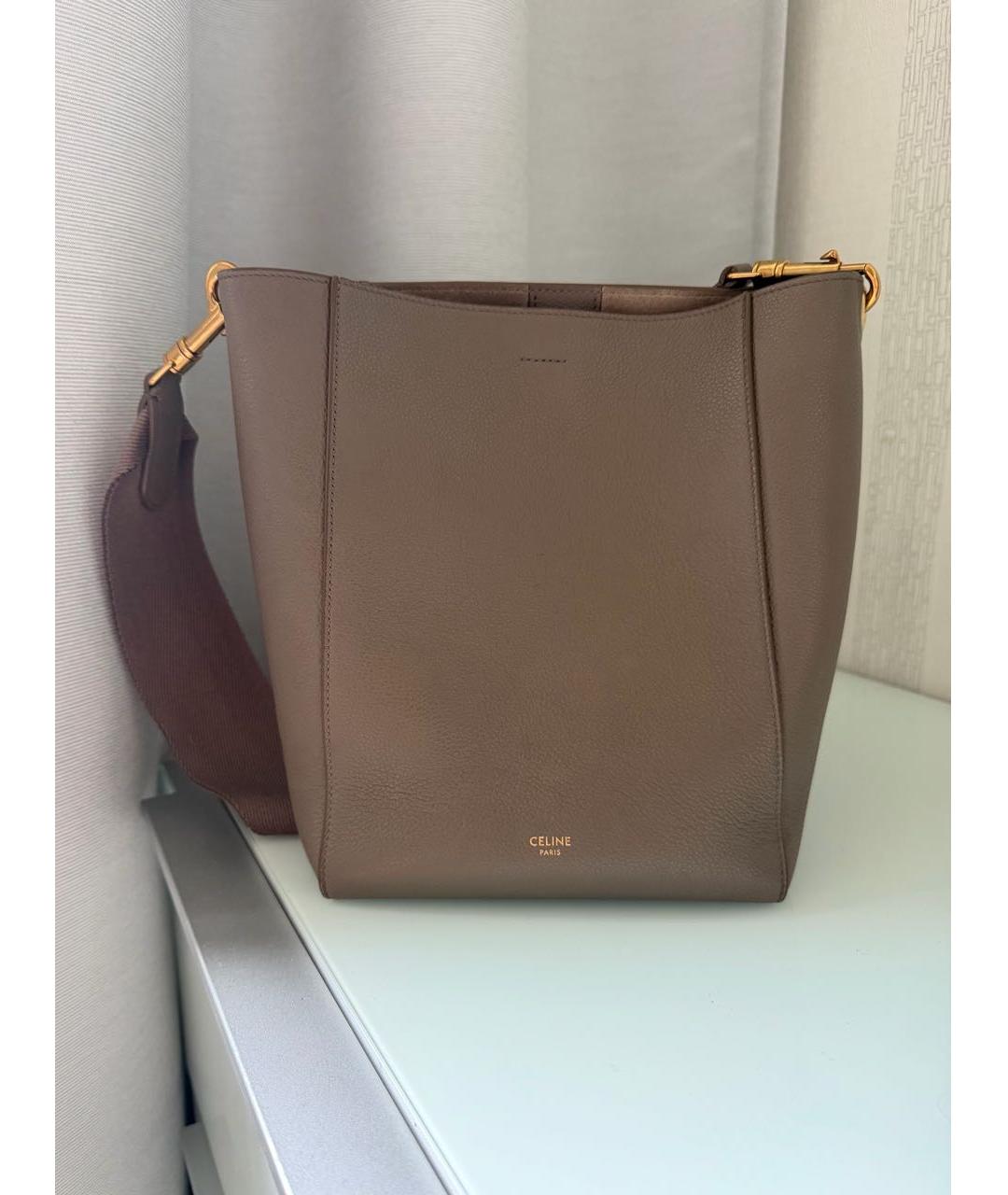 CELINE Коричневая кожаная сумка тоут, фото 3