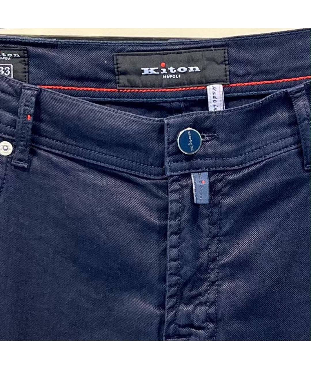 KITON Темно-синие льняные повседневные брюки, фото 3