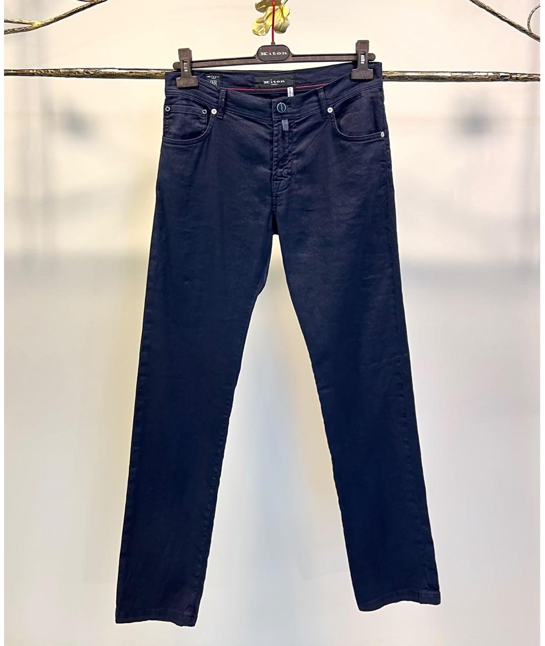 KITON Темно-синие льняные повседневные брюки, фото 7