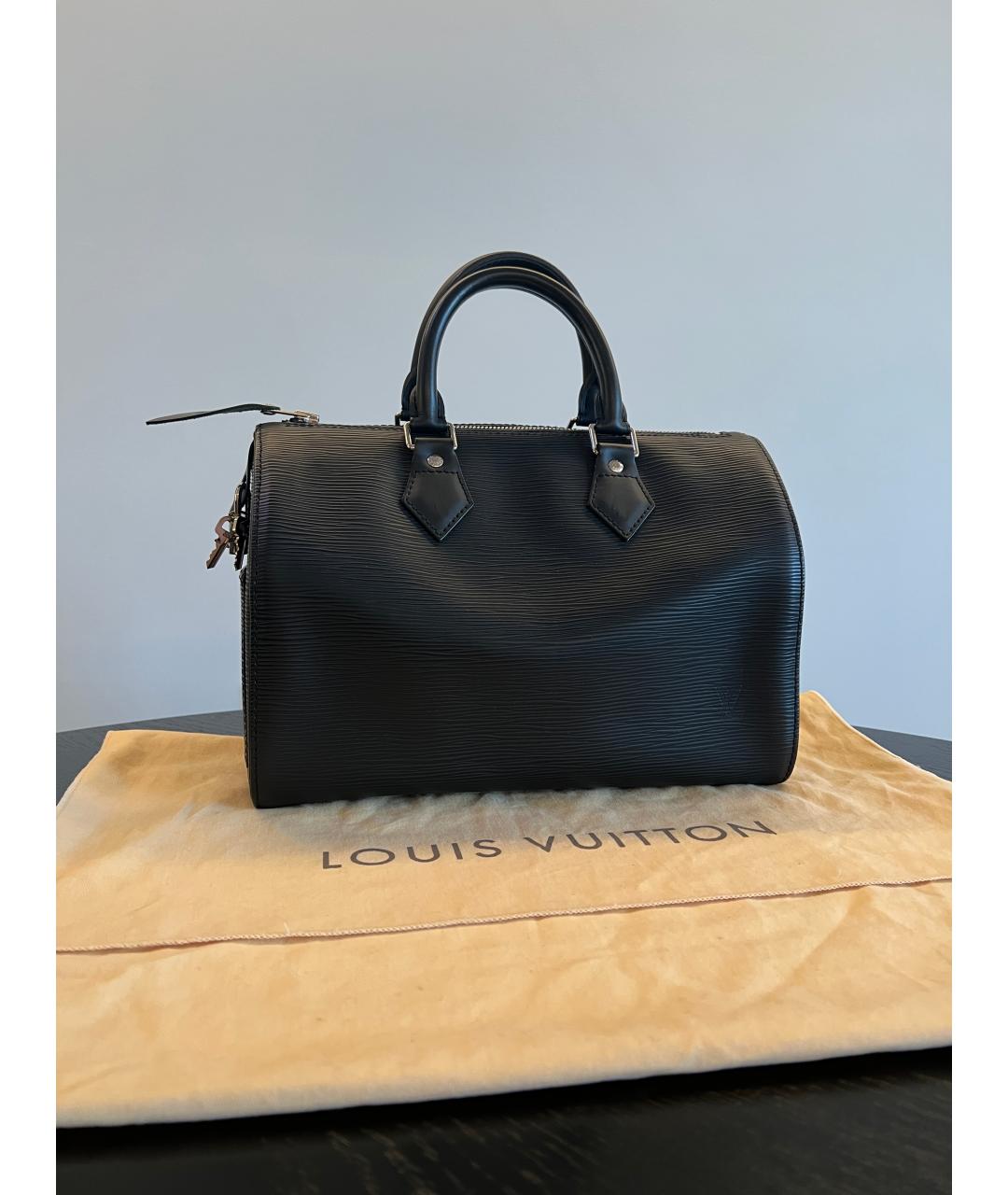 LOUIS VUITTON Черная кожаная сумка с короткими ручками, фото 6