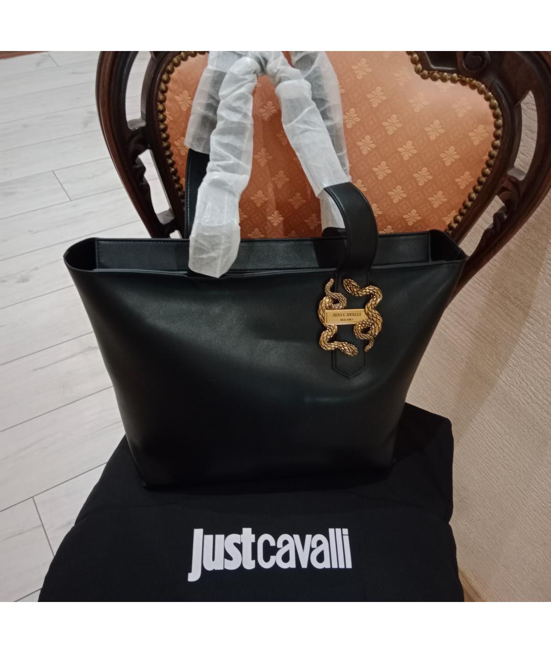 JUST CAVALLI Черная сумка тоут из искусственной кожи, фото 6