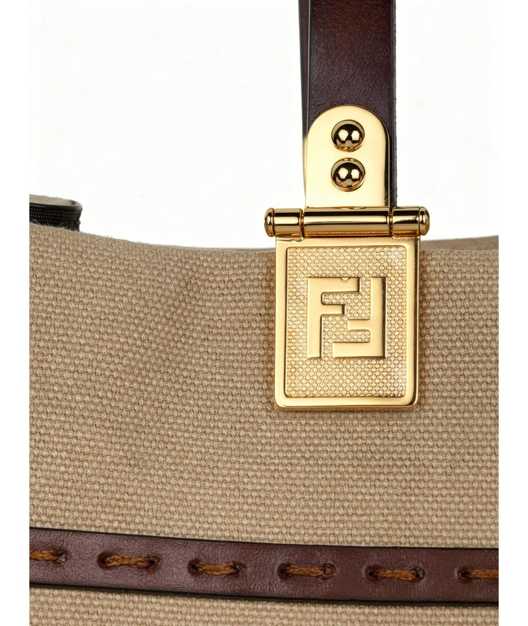 FENDI Бежевая сумка с короткими ручками из канвы, фото 6
