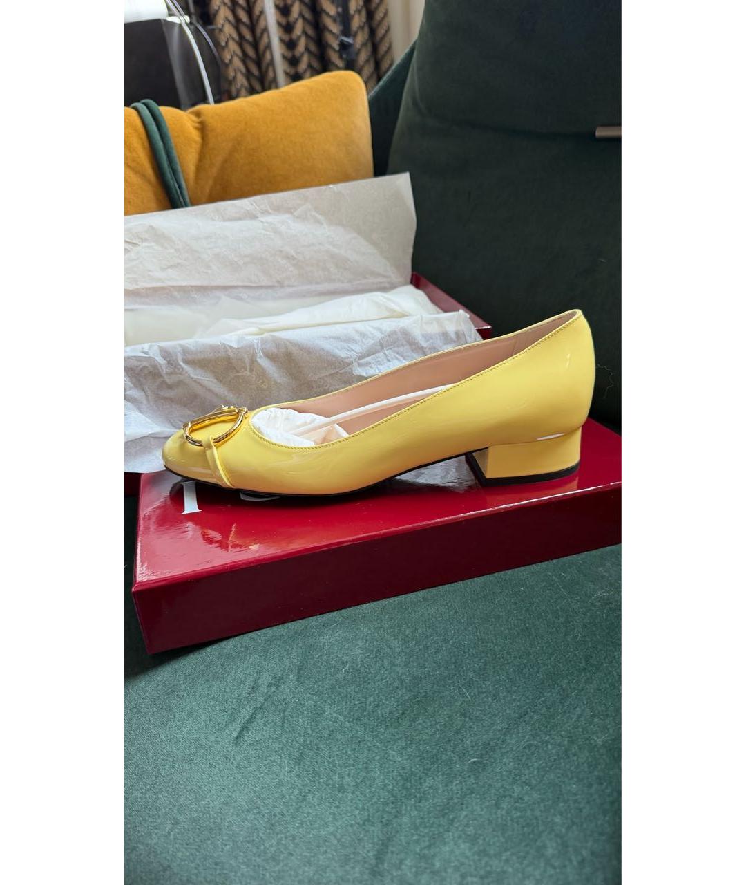 GUCCI Желтые туфли из лакированной кожи, фото 5