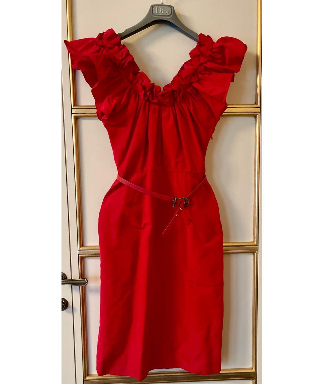 CHRISTIAN DIOR Красное хлопковое коктейльное платье, фото 9