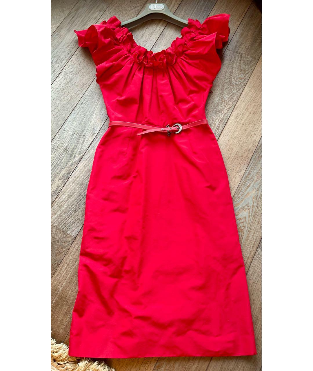 CHRISTIAN DIOR Красное хлопковое коктейльное платье, фото 3