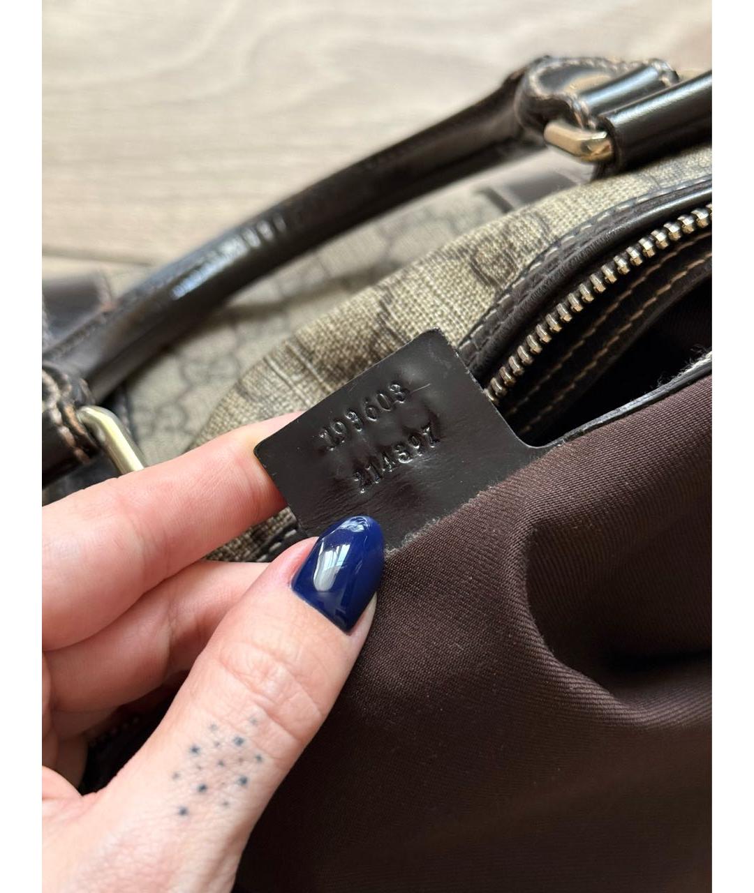 GUCCI Коричневая сумка с короткими ручками из канвы, фото 5