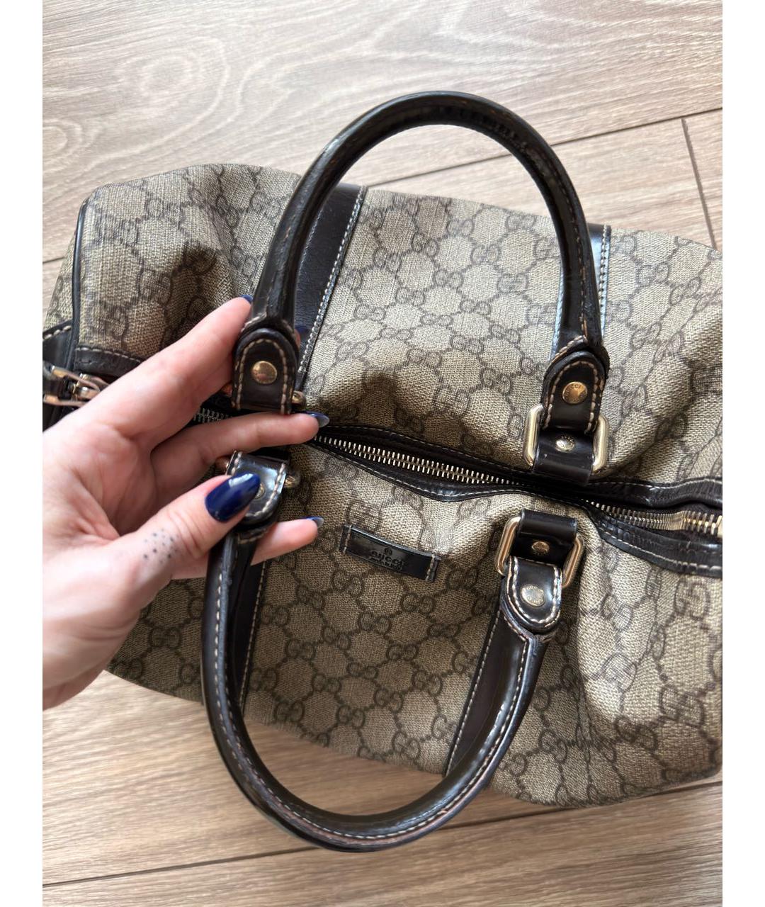 GUCCI Коричневая сумка с короткими ручками из канвы, фото 3
