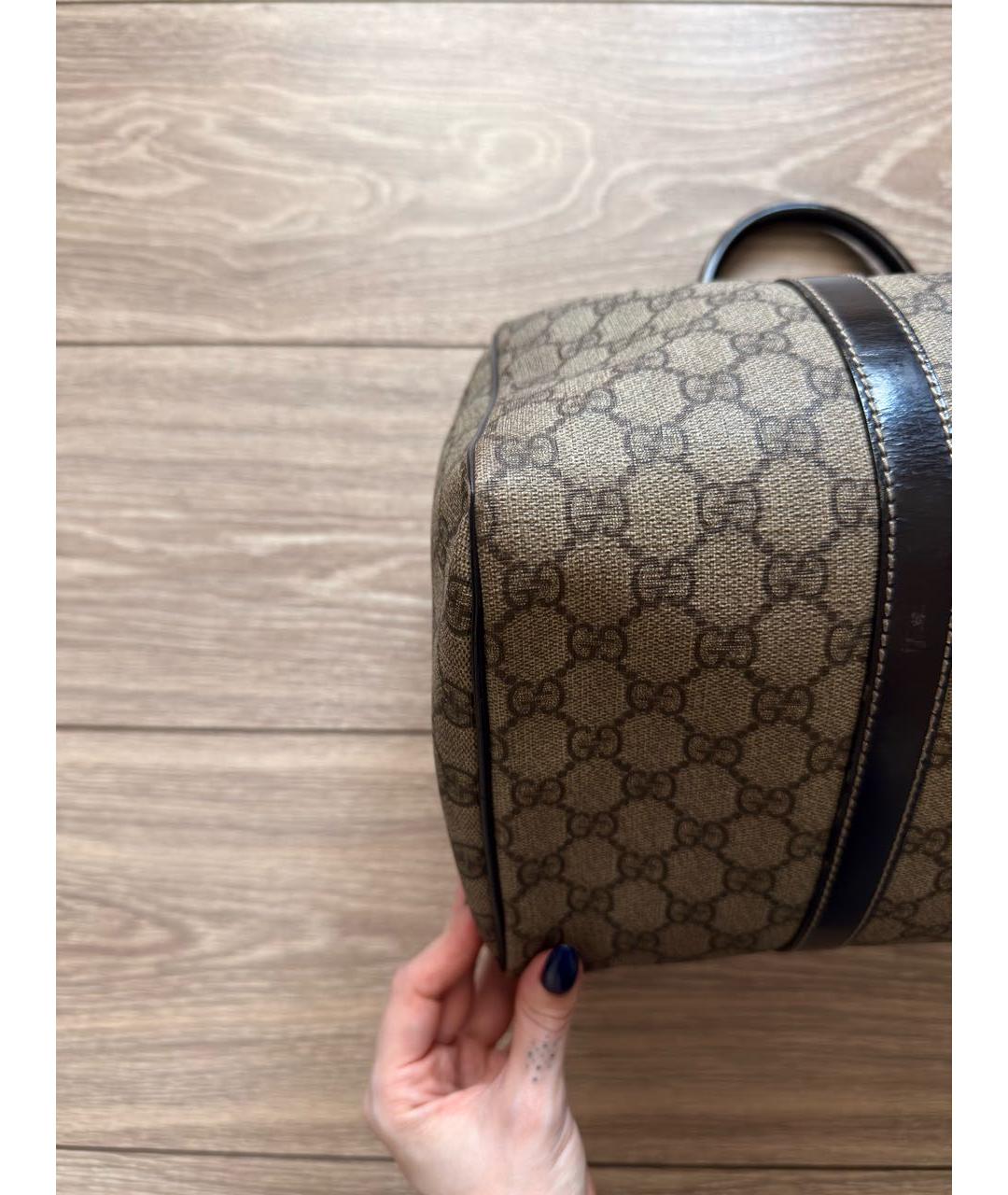 GUCCI Коричневая сумка с короткими ручками из канвы, фото 7