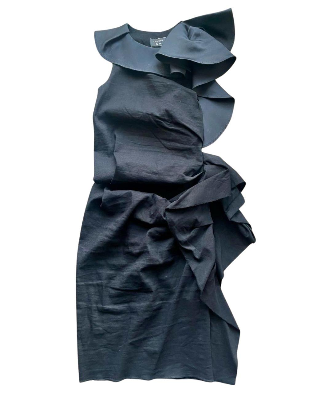 LANVIN Черное льняное коктейльное платье, фото 1
