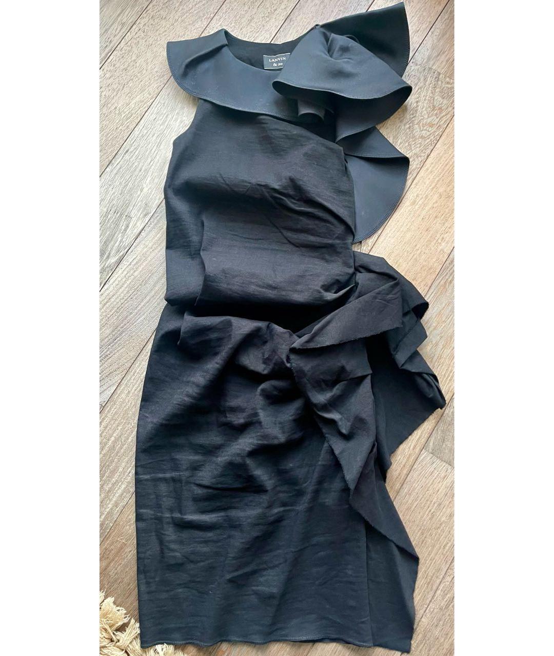 LANVIN Черное льняное коктейльное платье, фото 7