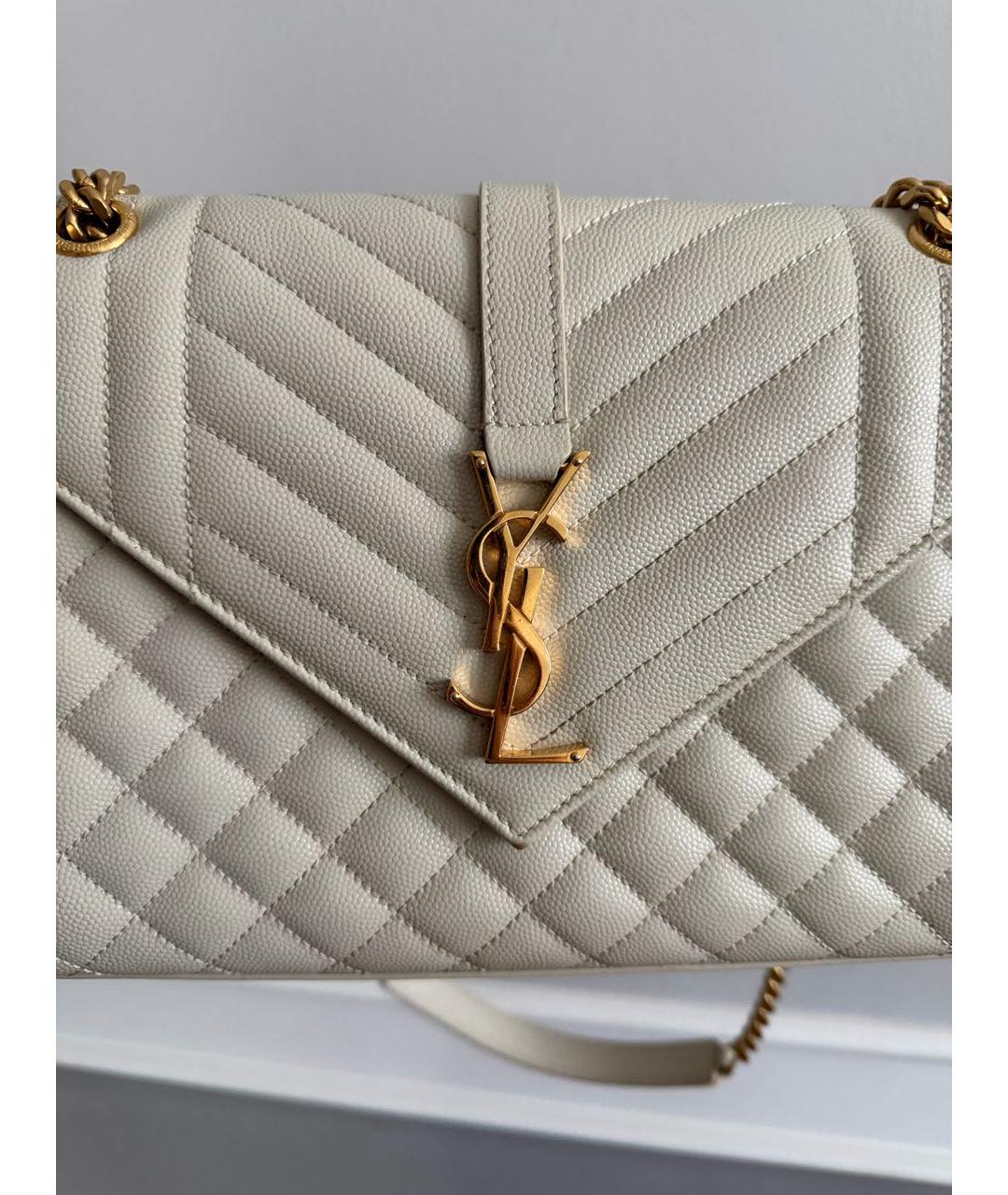 SAINT LAURENT Белая кожаная сумка через плечо, фото 2