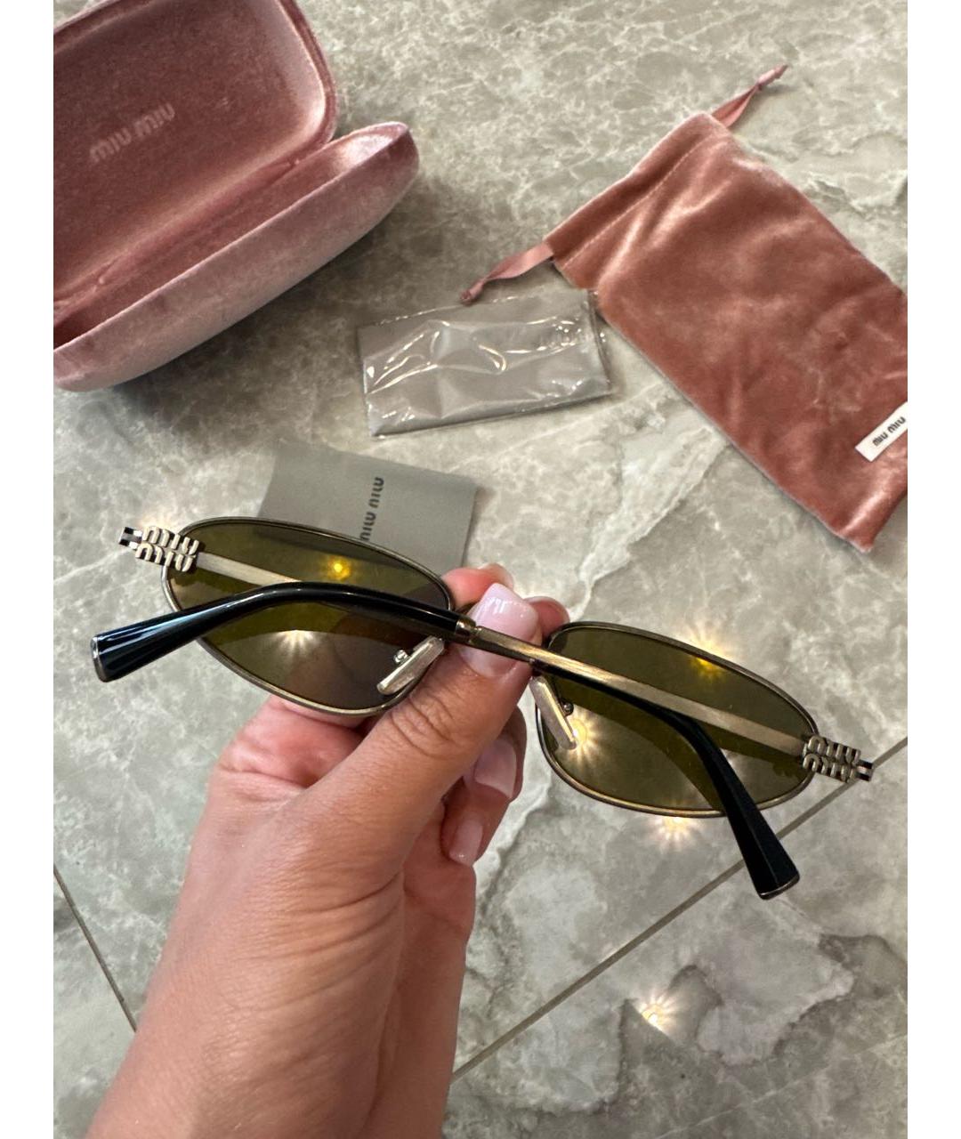 MIU MIU Золотые металлические солнцезащитные очки, фото 2