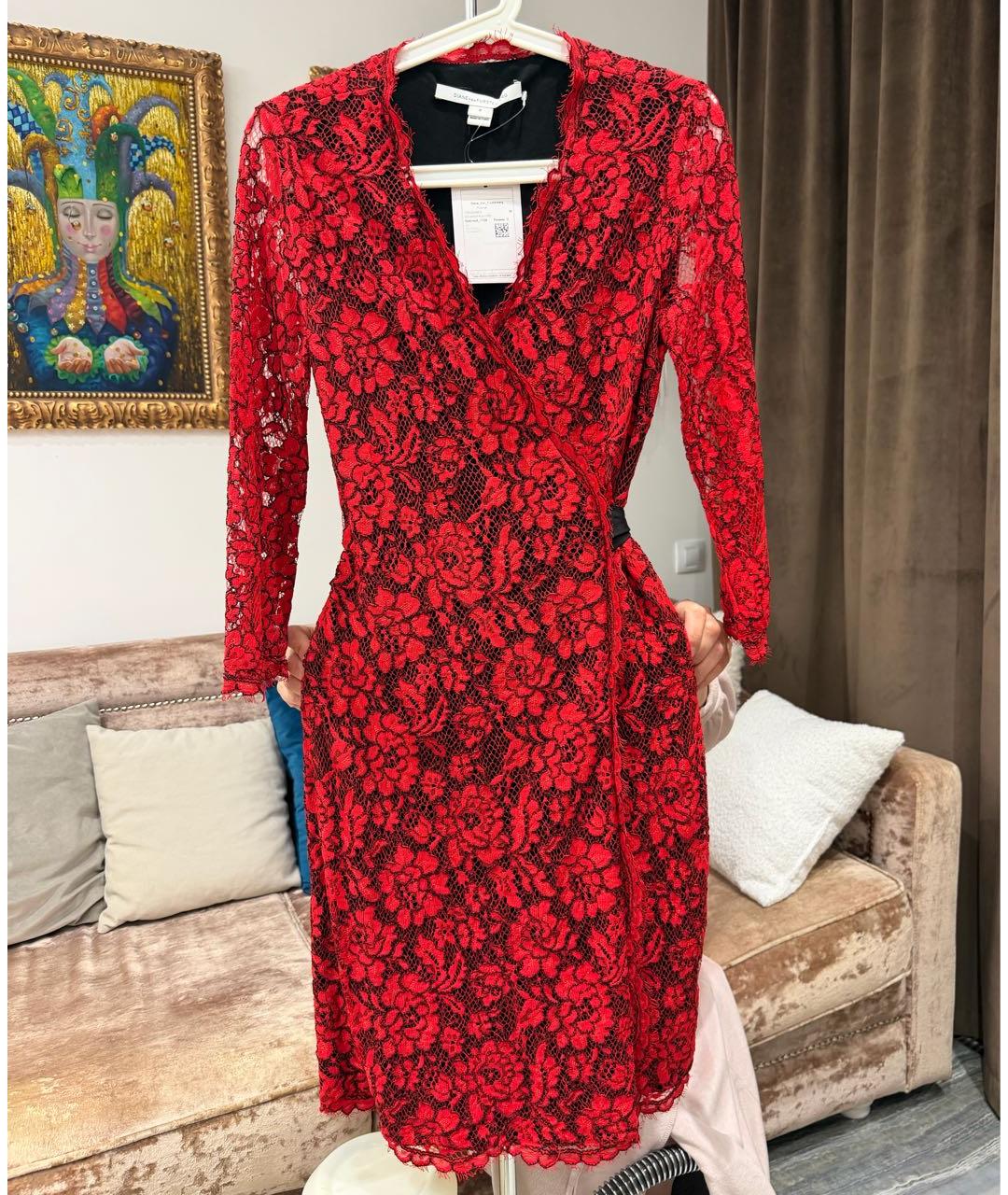 DIANE VON FURSTENBERG Красное кружевное вечернее платье, фото 9