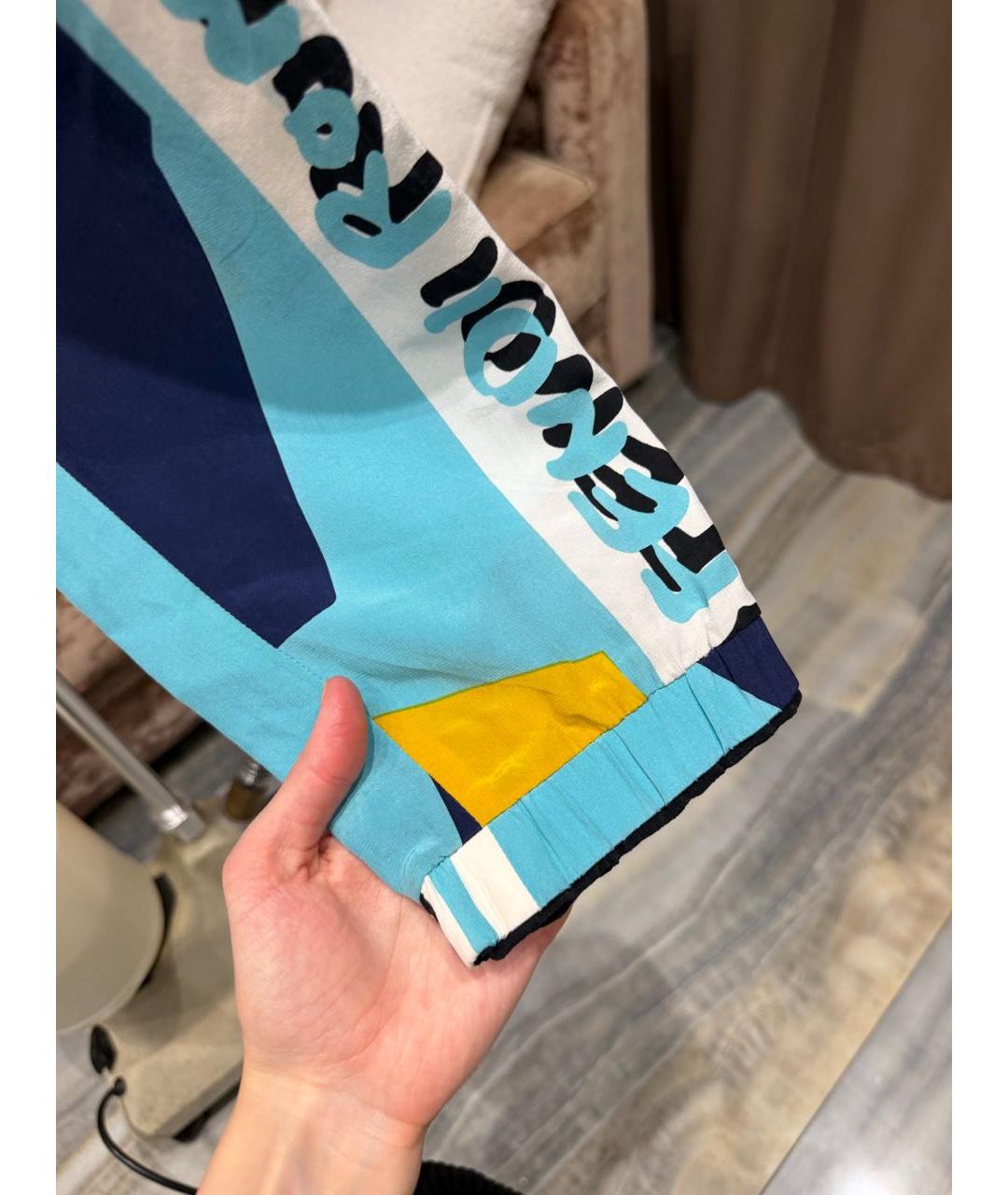 FENDI Голубые шелковые брюки широкие, фото 4