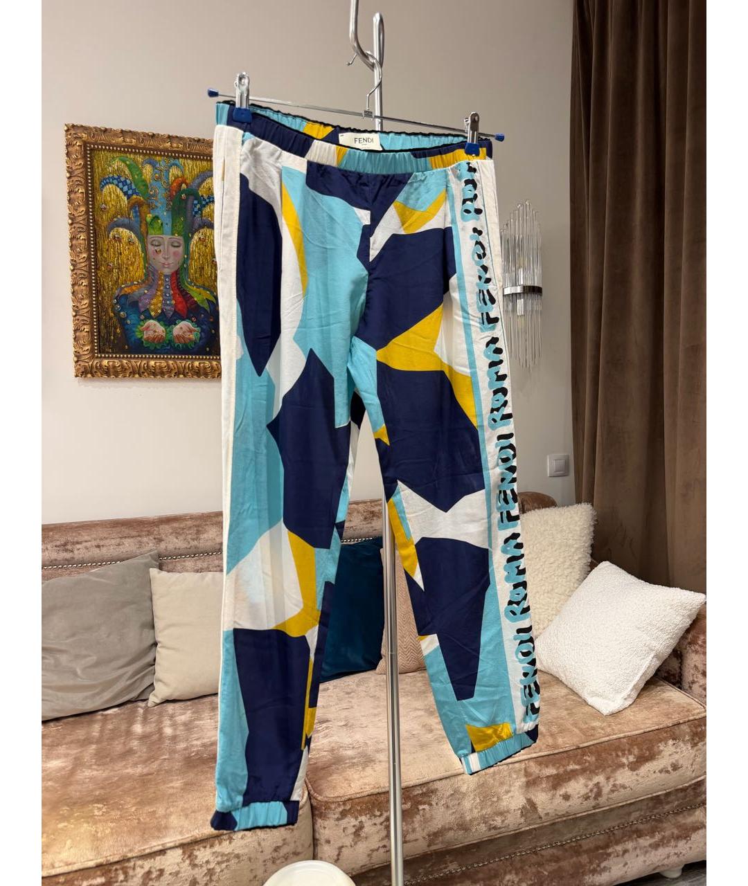 FENDI Голубые шелковые брюки широкие, фото 9