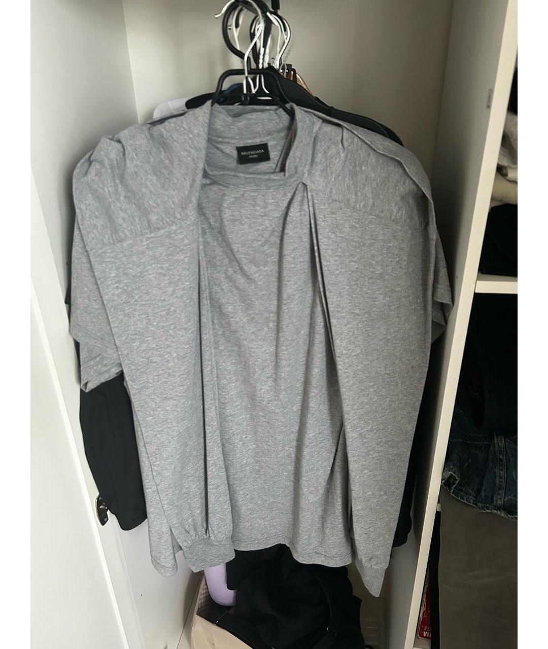 BALENCIAGA Серая хлопковая футболка, фото 5