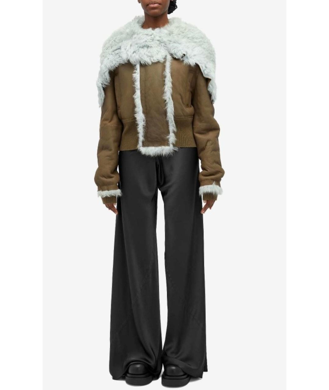 RICK OWENS Хаки кожаная дубленка, фото 4