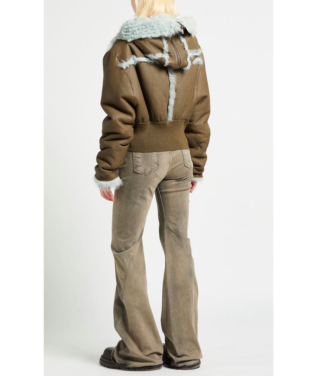 RICK OWENS Хаки кожаная дубленка, фото 3