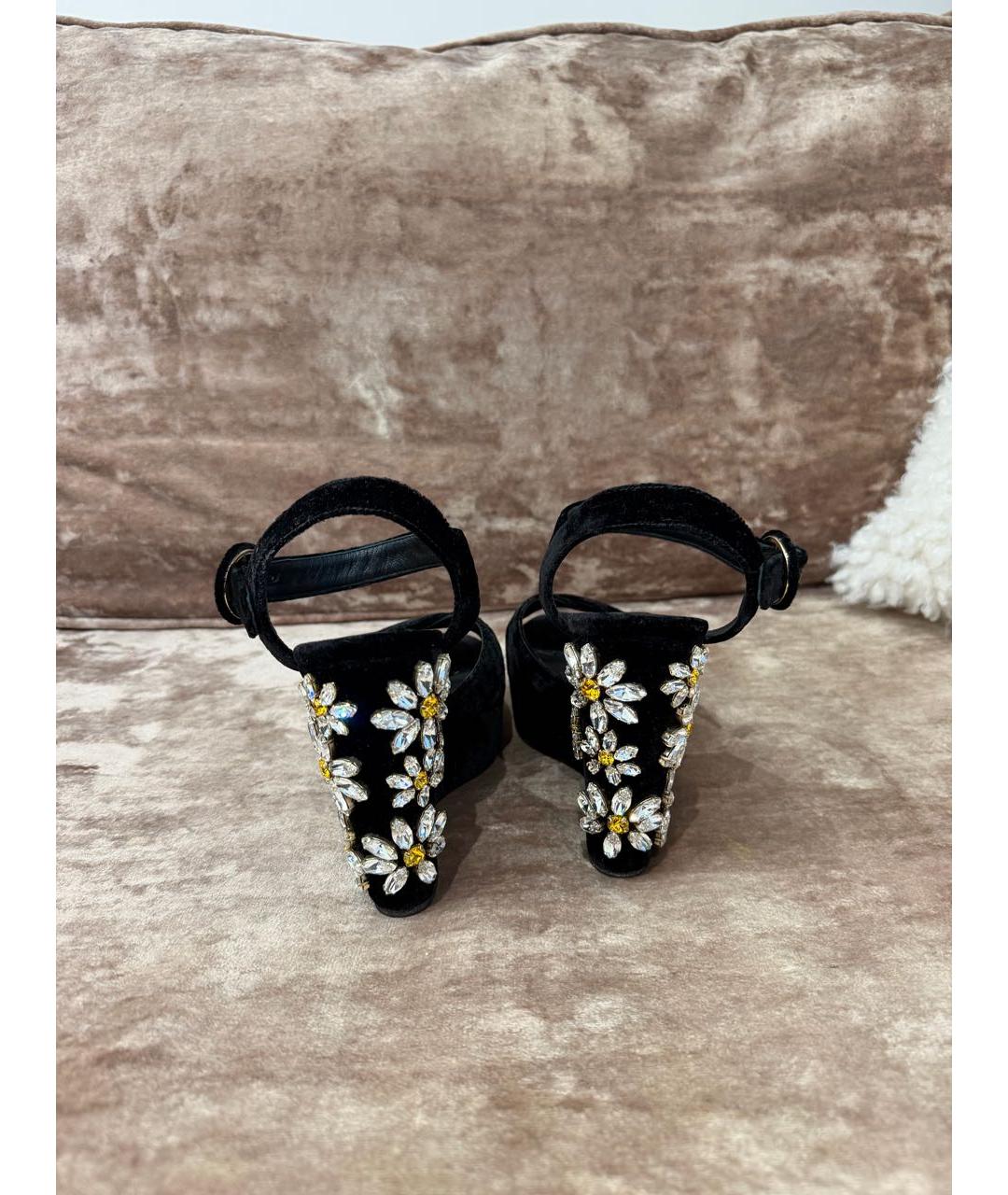 DOLCE&GABBANA Черные бархатные босоножки, фото 3