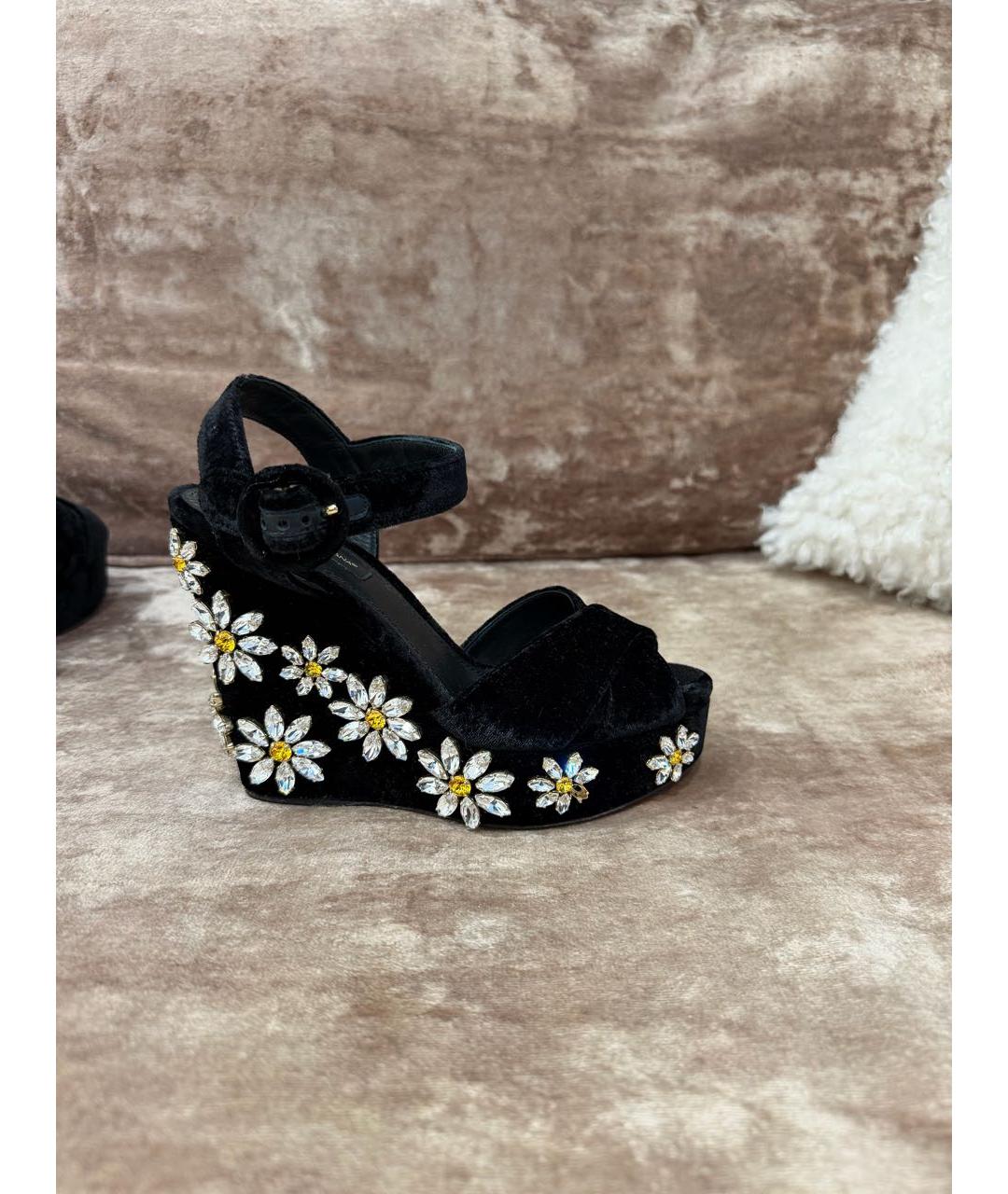 DOLCE&GABBANA Черные бархатные босоножки, фото 6