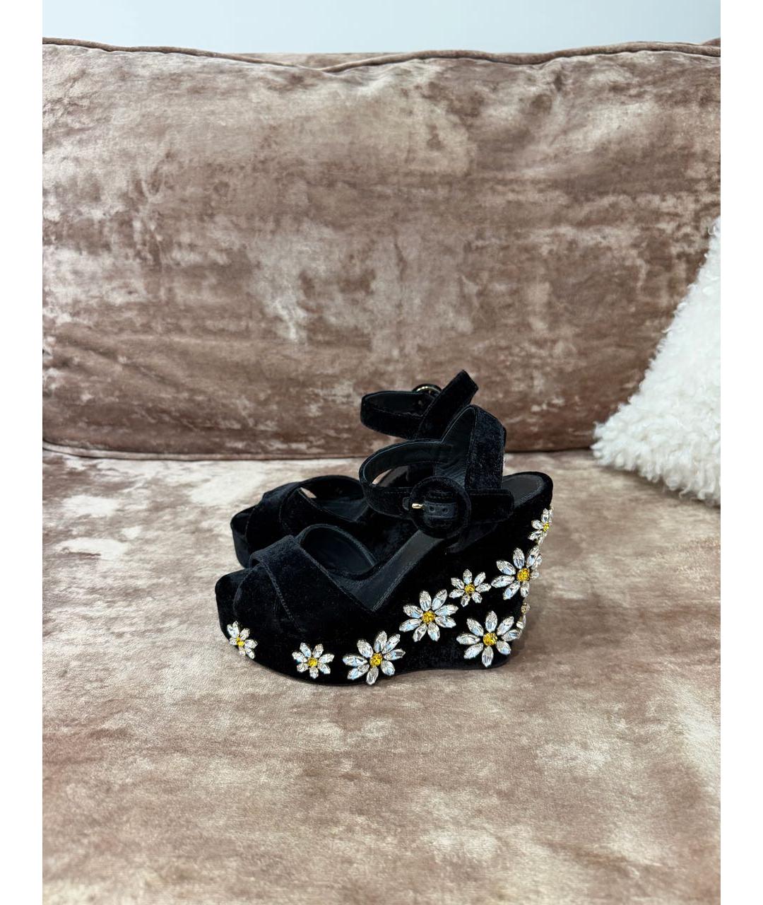 DOLCE&GABBANA Черные бархатные босоножки, фото 2