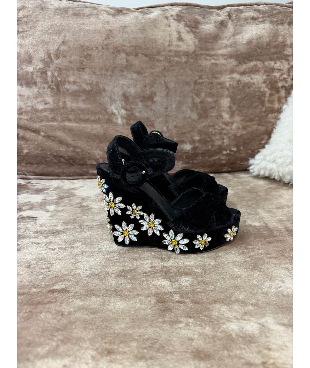 DOLCE&GABBANA Черные бархатные босоножки, фото 7