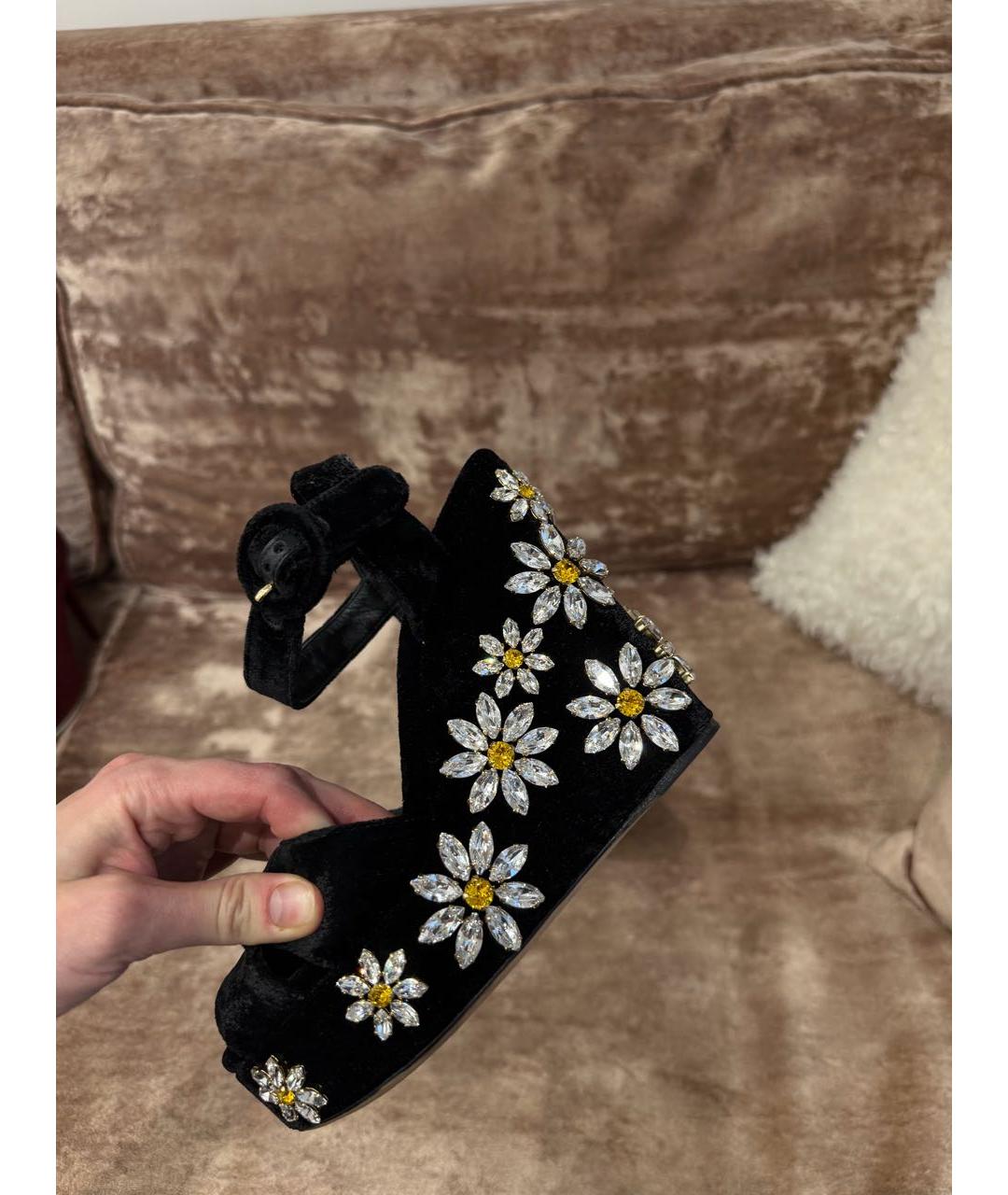 DOLCE&GABBANA Черные бархатные босоножки, фото 5