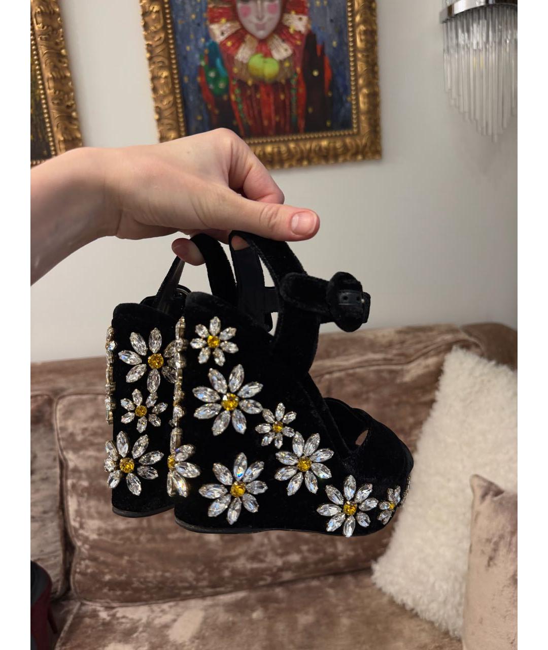 DOLCE&GABBANA Черные бархатные босоножки, фото 4