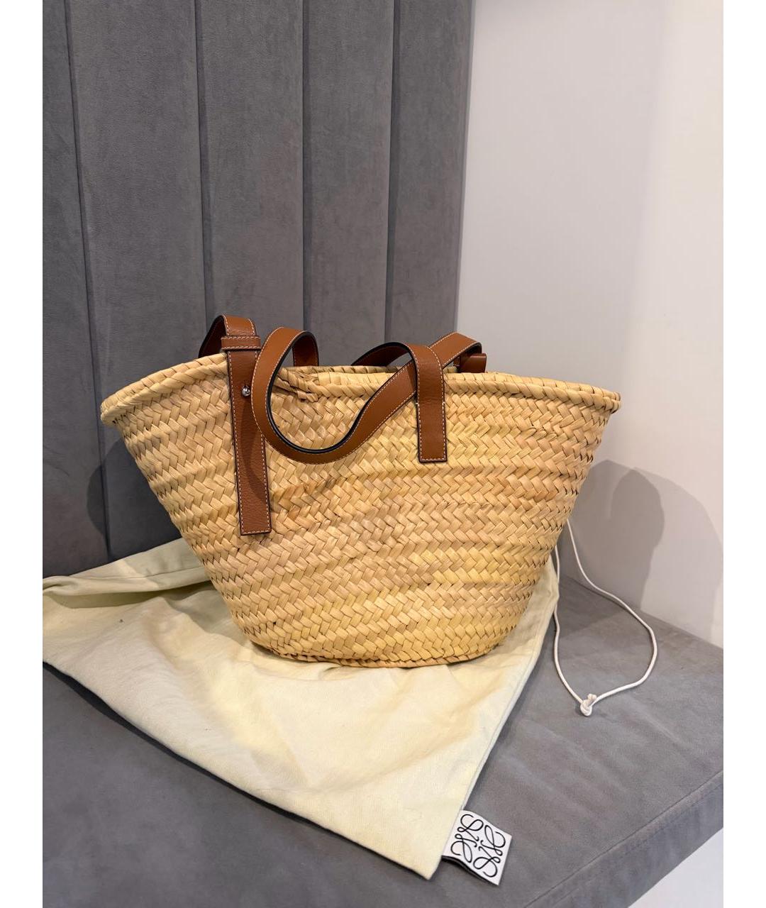LOEWE Бежевая рафиевая пляжная сумка, фото 3