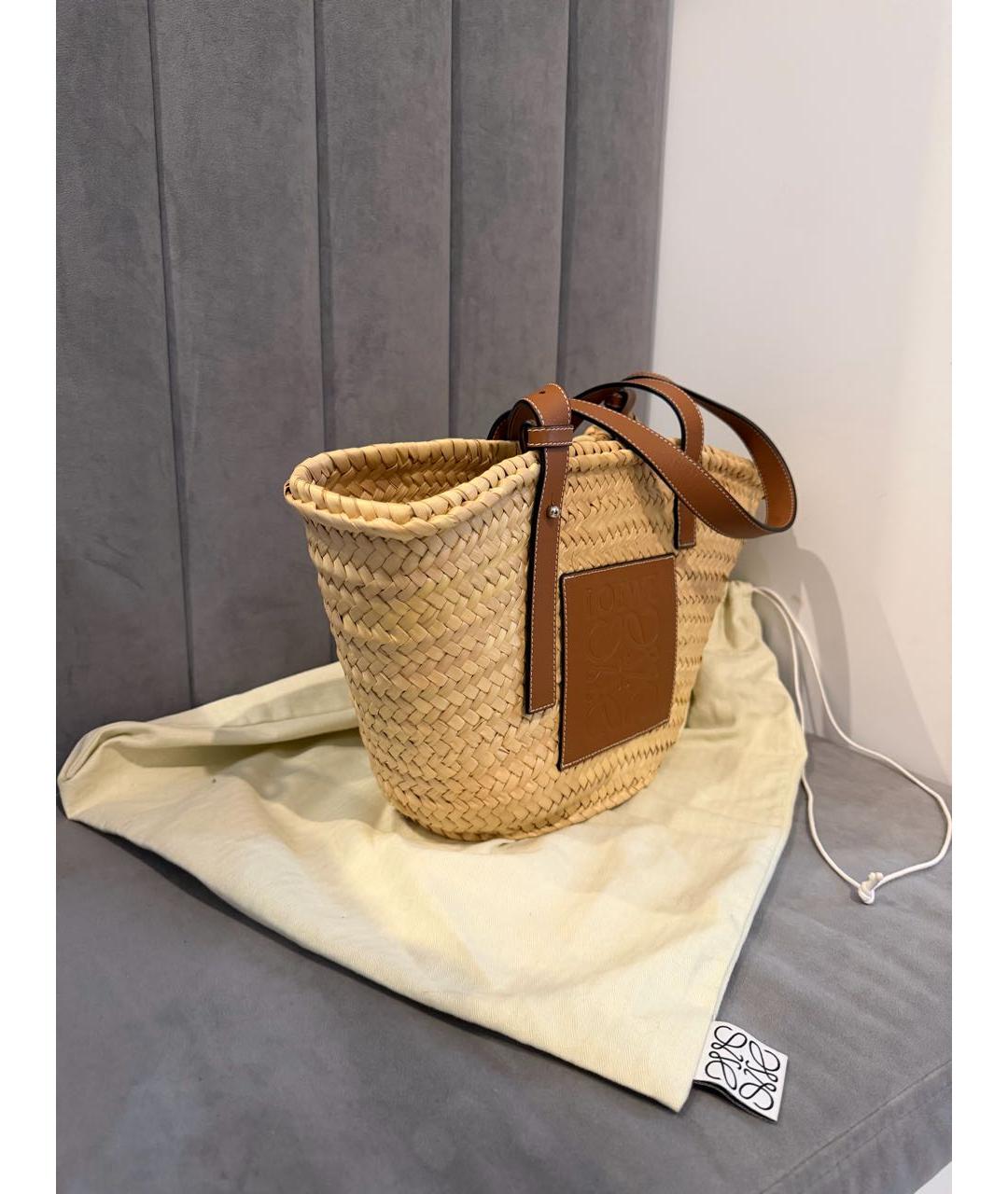 LOEWE Бежевая рафиевая пляжная сумка, фото 2