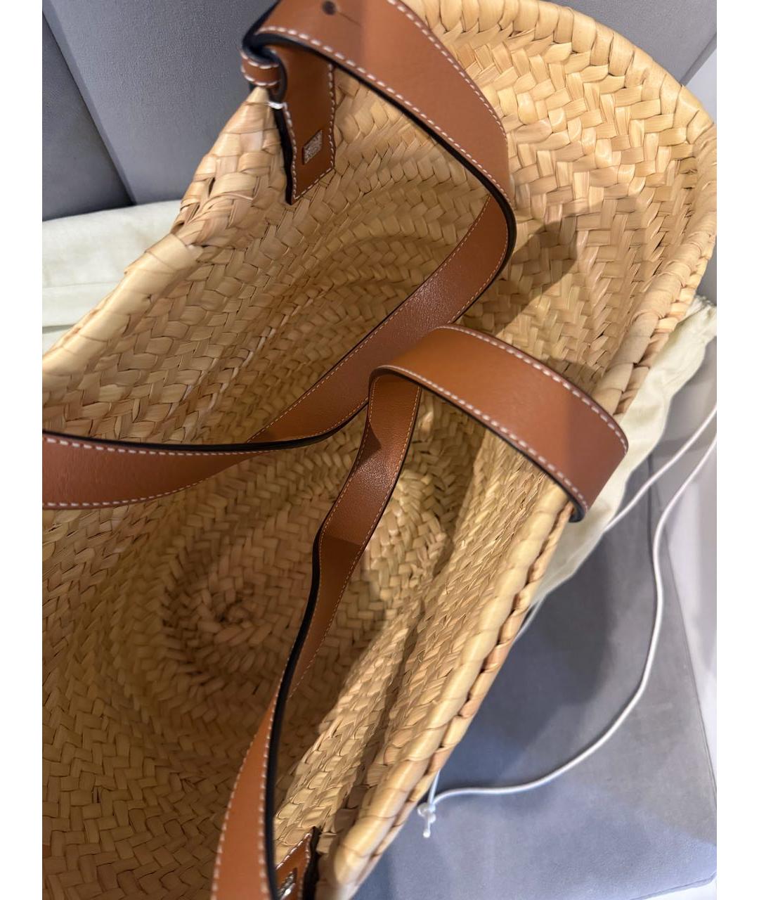 LOEWE Бежевая рафиевая пляжная сумка, фото 4