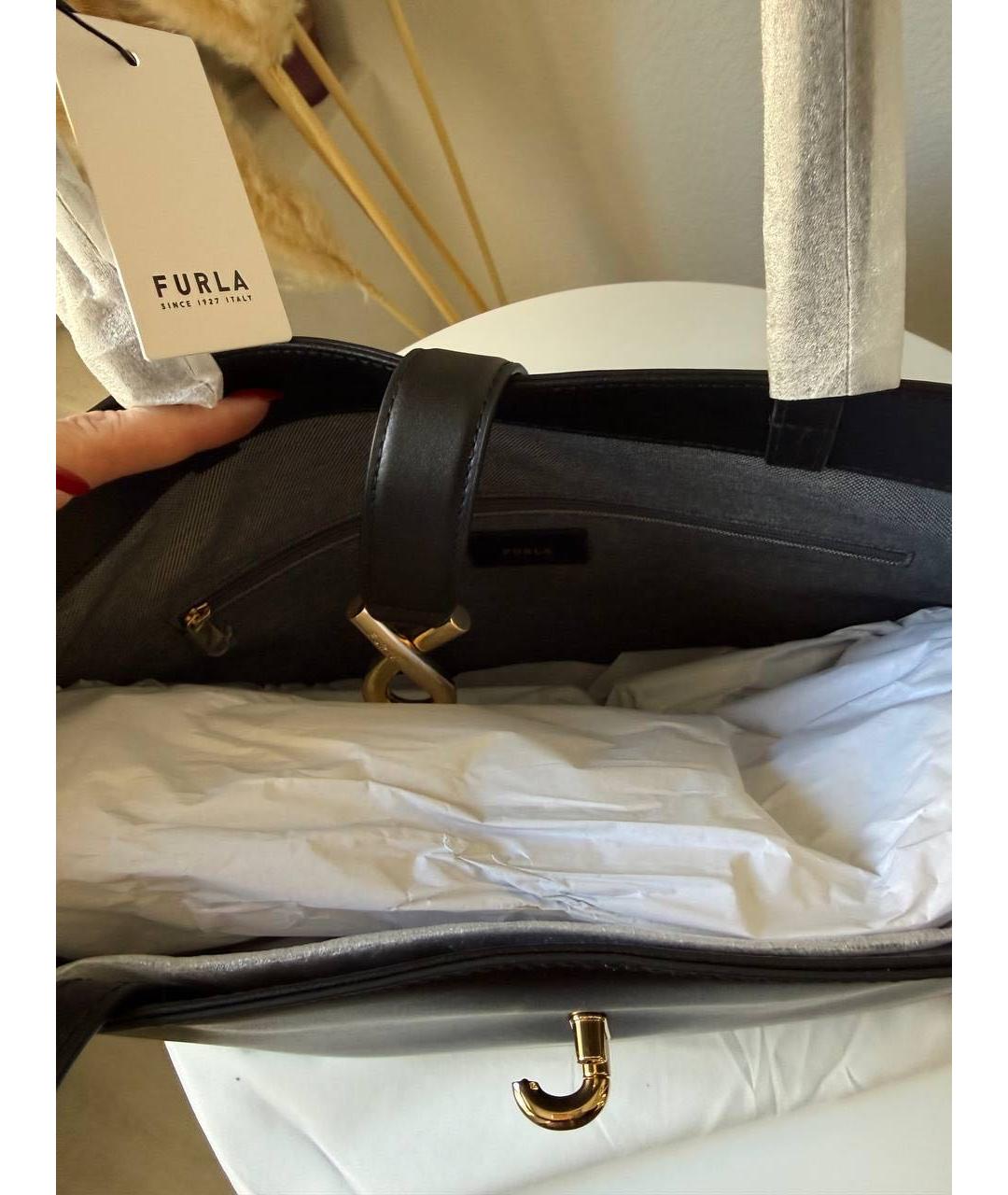 FURLA Черная кожаная сумка тоут, фото 4