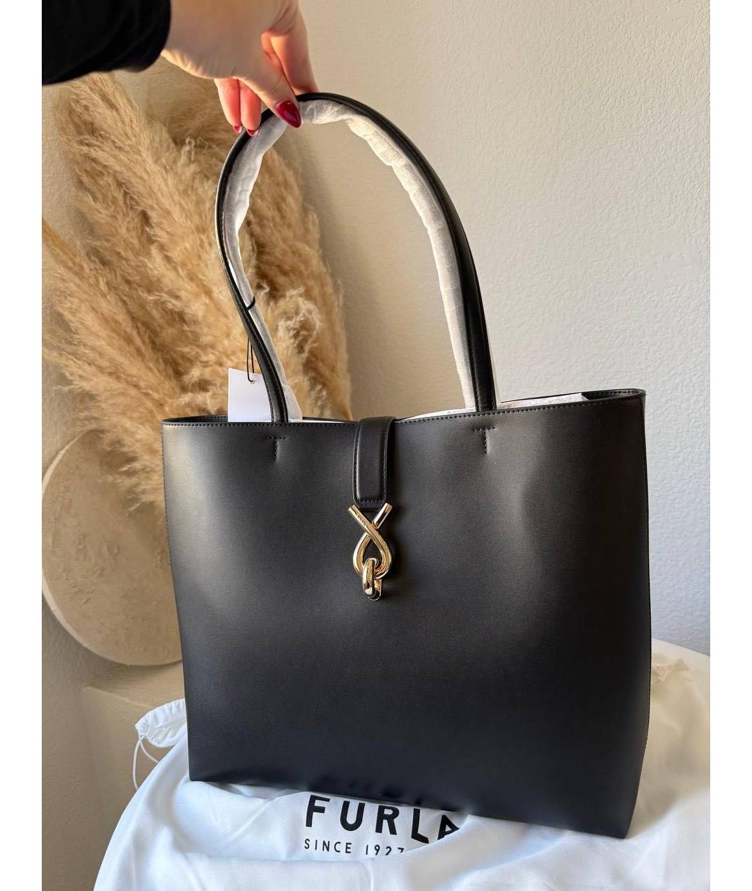 FURLA Черная кожаная сумка тоут, фото 7