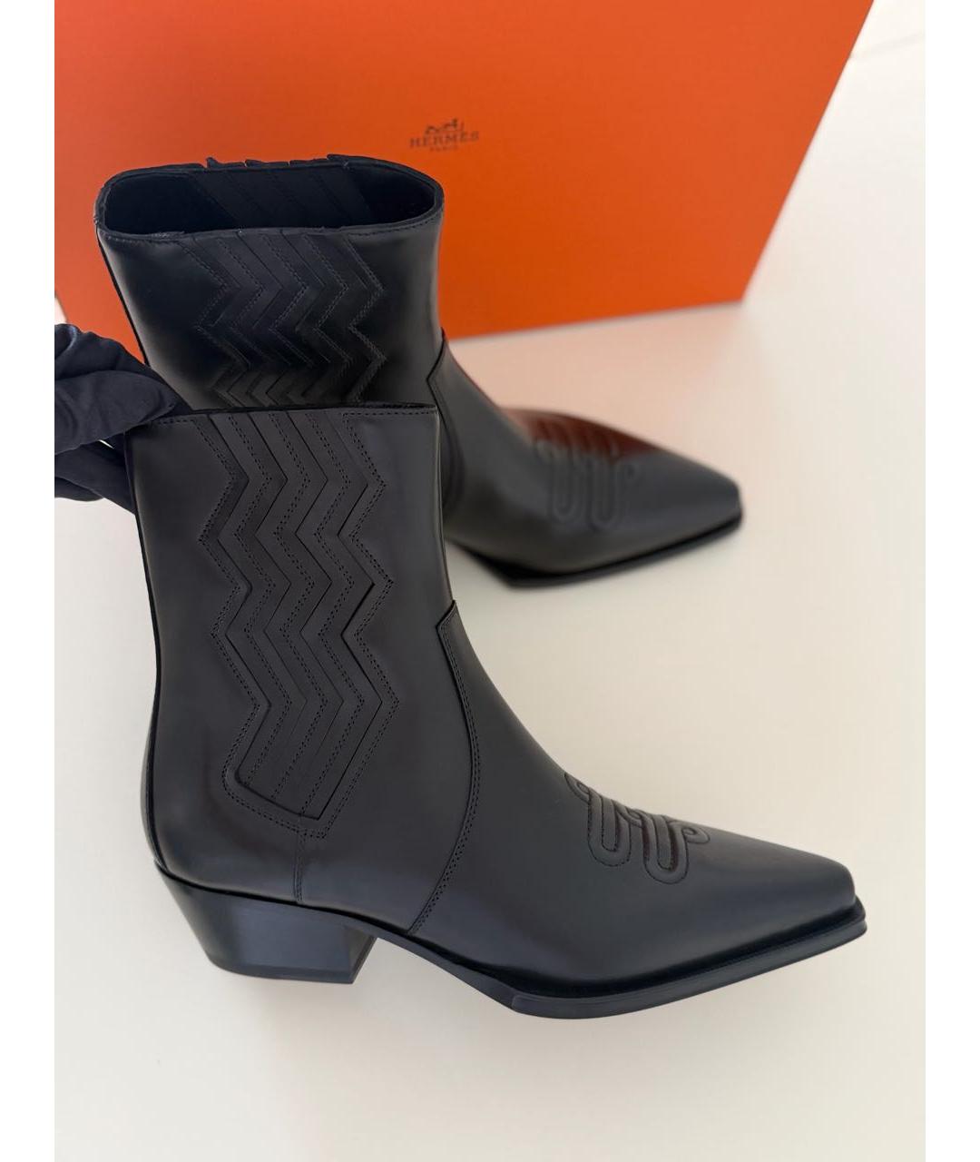 HERMES Черные кожаные полусапоги, фото 8