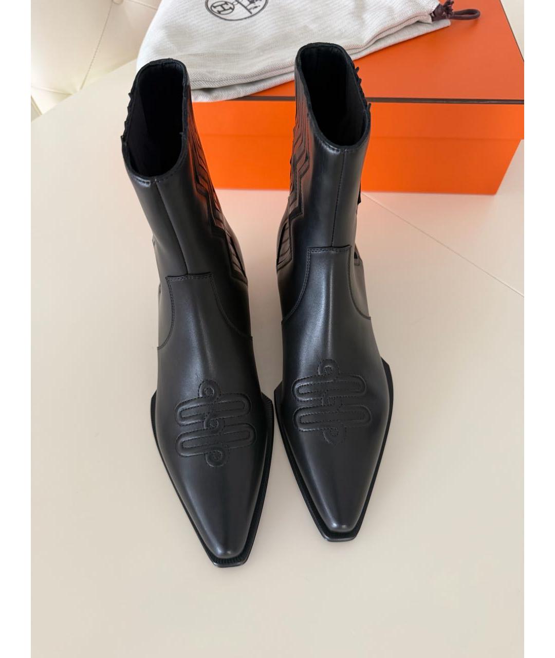 HERMES Черные кожаные полусапоги, фото 2