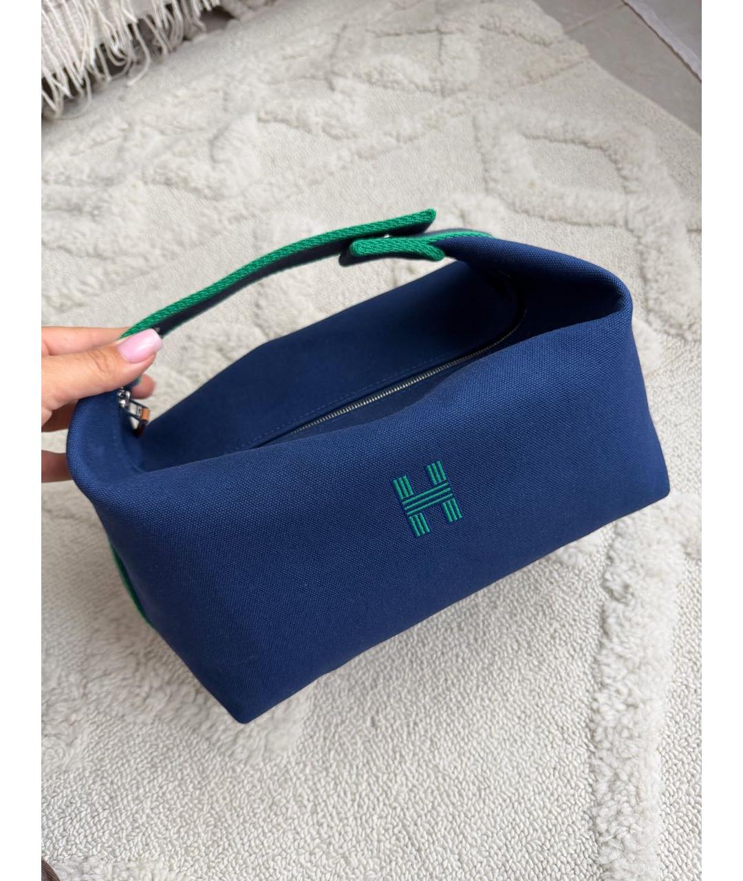HERMES Синяя тканевая косметичка, фото 4