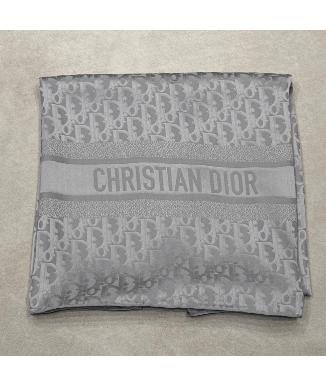 CHRISTIAN DIOR Серый шелковый платок, фото 6