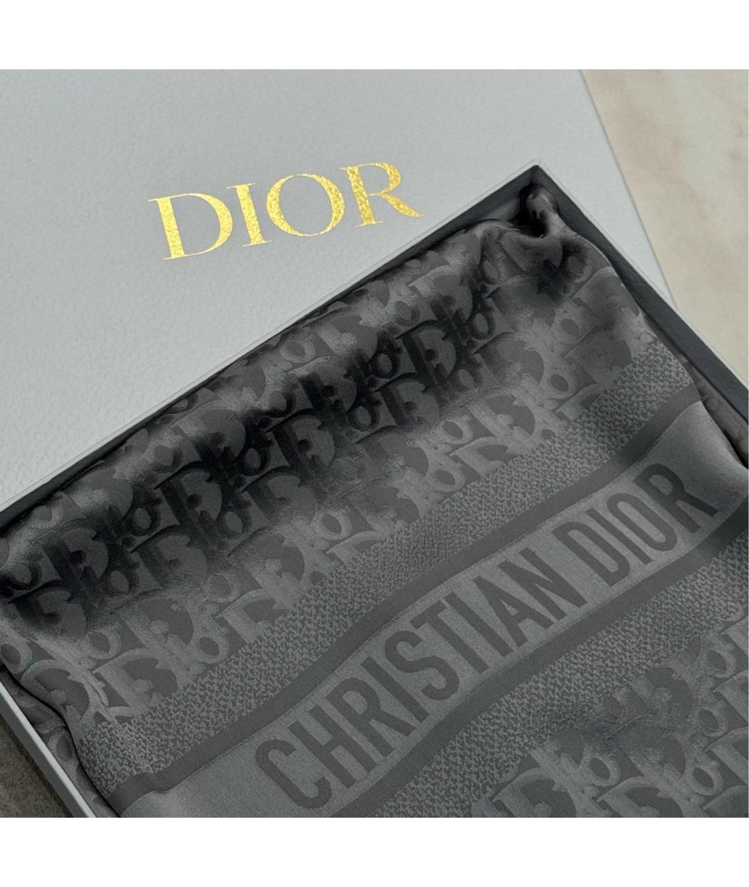 CHRISTIAN DIOR Серый шелковый платок, фото 3
