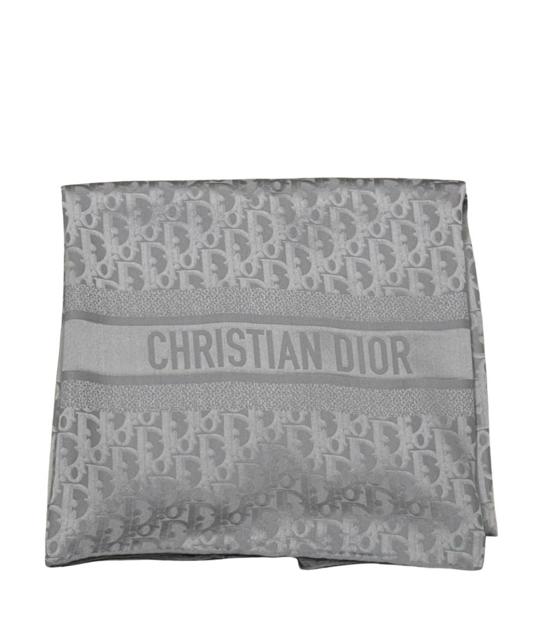 CHRISTIAN DIOR Серый шелковый платок, фото 1